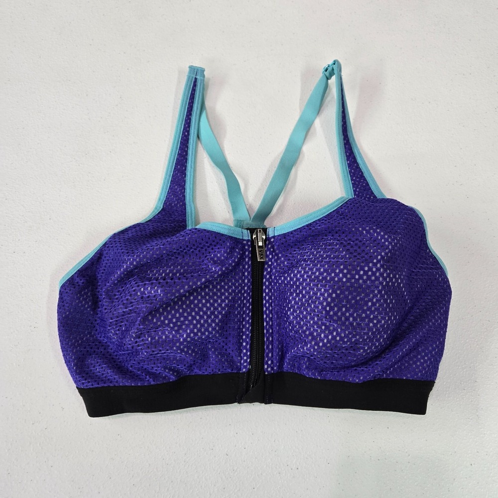 Victoria Secret Women Sports‎ Bra 34B Blue Racerback Front Closure Lightly Lined